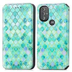 Leather Case Stands Fashionable Pattern Flip Cover Holder S02D for Motorola Moto G Play (2023) Green