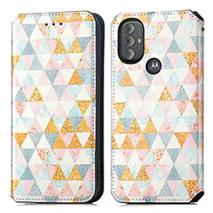 Leather Case Stands Fashionable Pattern Flip Cover Holder S02D for Motorola Moto G Play (2023) White