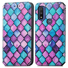 Leather Case Stands Fashionable Pattern Flip Cover Holder S02D for Motorola Moto G Pure Purple