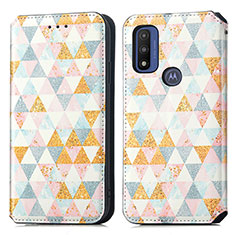 Leather Case Stands Fashionable Pattern Flip Cover Holder S02D for Motorola Moto G Pure White