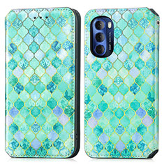 Leather Case Stands Fashionable Pattern Flip Cover Holder S02D for Motorola Moto G Stylus (2022) 5G Green
