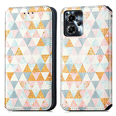 Leather Case Stands Fashionable Pattern Flip Cover Holder S02D for Motorola Moto G13 White