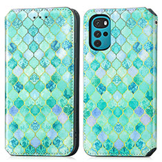 Leather Case Stands Fashionable Pattern Flip Cover Holder S02D for Motorola Moto G22 Green