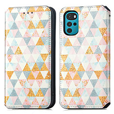 Leather Case Stands Fashionable Pattern Flip Cover Holder S02D for Motorola Moto G22 White