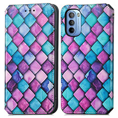 Leather Case Stands Fashionable Pattern Flip Cover Holder S02D for Motorola Moto G31 Purple