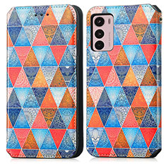 Leather Case Stands Fashionable Pattern Flip Cover Holder S02D for Motorola Moto G42 Brown