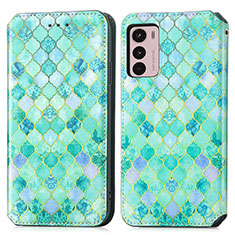 Leather Case Stands Fashionable Pattern Flip Cover Holder S02D for Motorola Moto G42 Green