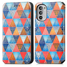 Leather Case Stands Fashionable Pattern Flip Cover Holder S02D for Motorola MOTO G52 Brown
