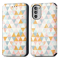 Leather Case Stands Fashionable Pattern Flip Cover Holder S02D for Motorola MOTO G52 White