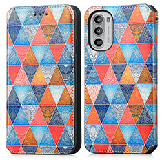 Leather Case Stands Fashionable Pattern Flip Cover Holder S02D for Motorola Moto G52j 5G Brown