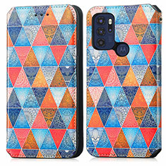 Leather Case Stands Fashionable Pattern Flip Cover Holder S02D for Motorola Moto G60s Brown