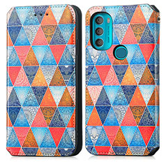 Leather Case Stands Fashionable Pattern Flip Cover Holder S02D for Motorola Moto G71 5G Brown