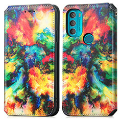Leather Case Stands Fashionable Pattern Flip Cover Holder S02D for Motorola Moto G71 5G Mixed