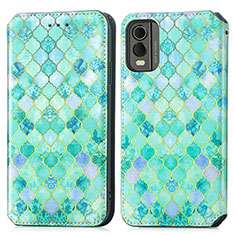 Leather Case Stands Fashionable Pattern Flip Cover Holder S02D for Nokia C32 Green