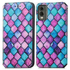 Leather Case Stands Fashionable Pattern Flip Cover Holder S02D for Nokia C32 Purple