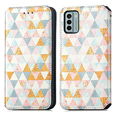 Leather Case Stands Fashionable Pattern Flip Cover Holder S02D for Nokia G22 White
