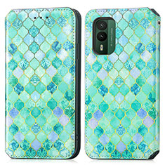 Leather Case Stands Fashionable Pattern Flip Cover Holder S02D for Nokia XR21 Green