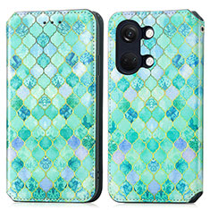 Leather Case Stands Fashionable Pattern Flip Cover Holder S02D for OnePlus Ace 2V 5G Green