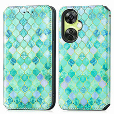Leather Case Stands Fashionable Pattern Flip Cover Holder S02D for OnePlus Nord CE 3 5G Green