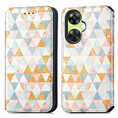 Leather Case Stands Fashionable Pattern Flip Cover Holder S02D for OnePlus Nord CE 3 5G White