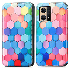 Leather Case Stands Fashionable Pattern Flip Cover Holder S02D for Oppo F21s Pro 4G Colorful