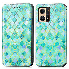 Leather Case Stands Fashionable Pattern Flip Cover Holder S02D for Oppo F21s Pro 4G Green