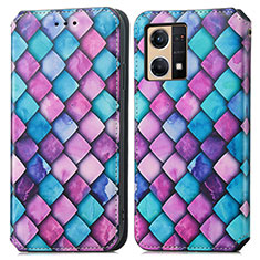 Leather Case Stands Fashionable Pattern Flip Cover Holder S02D for Oppo F21s Pro 4G Purple