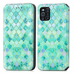 Leather Case Stands Fashionable Pattern Flip Cover Holder S02D for Oppo Find X3 5G Green