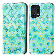 Leather Case Stands Fashionable Pattern Flip Cover Holder S02D for Oppo Find X5 Pro 5G Green