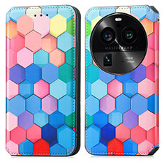 Leather Case Stands Fashionable Pattern Flip Cover Holder S02D for Oppo Find X6 5G Colorful