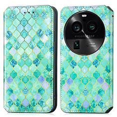 Leather Case Stands Fashionable Pattern Flip Cover Holder S02D for Oppo Find X6 5G Green