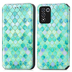 Leather Case Stands Fashionable Pattern Flip Cover Holder S02D for Oppo K9S 5G Green