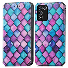 Leather Case Stands Fashionable Pattern Flip Cover Holder S02D for Oppo K9S 5G Purple