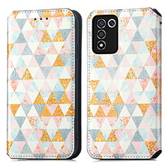 Leather Case Stands Fashionable Pattern Flip Cover Holder S02D for Oppo K9S 5G White