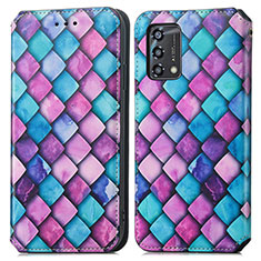 Leather Case Stands Fashionable Pattern Flip Cover Holder S02D for Oppo Reno6 Lite Purple