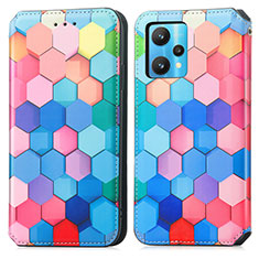Leather Case Stands Fashionable Pattern Flip Cover Holder S02D for Realme 9 5G Colorful