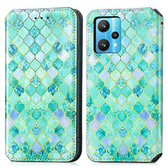 Leather Case Stands Fashionable Pattern Flip Cover Holder S02D for Realme 9 Pro+ Plus 5G Green