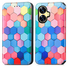 Leather Case Stands Fashionable Pattern Flip Cover Holder S02D for Realme C55 Colorful