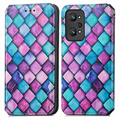 Leather Case Stands Fashionable Pattern Flip Cover Holder S02D for Realme GT Neo 3T 5G Purple