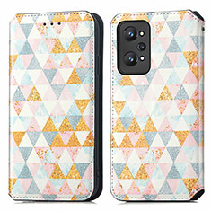 Leather Case Stands Fashionable Pattern Flip Cover Holder S02D for Realme GT Neo 3T 5G White