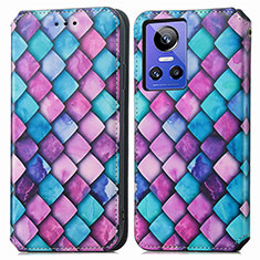 Leather Case Stands Fashionable Pattern Flip Cover Holder S02D for Realme GT Neo3 5G Purple