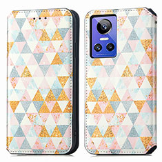 Leather Case Stands Fashionable Pattern Flip Cover Holder S02D for Realme GT Neo3 5G White