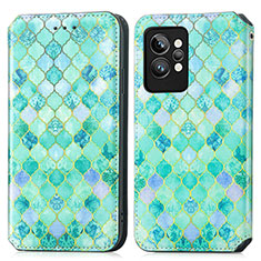 Leather Case Stands Fashionable Pattern Flip Cover Holder S02D for Realme GT2 Pro 5G Green