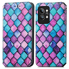 Leather Case Stands Fashionable Pattern Flip Cover Holder S02D for Realme GT2 Pro 5G Purple