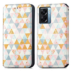 Leather Case Stands Fashionable Pattern Flip Cover Holder S02D for Realme Narzo 50 5G White