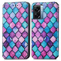 Leather Case Stands Fashionable Pattern Flip Cover Holder S02D for Realme V23 5G Purple