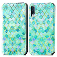Leather Case Stands Fashionable Pattern Flip Cover Holder S02D for Samsung Galaxy A30S Green