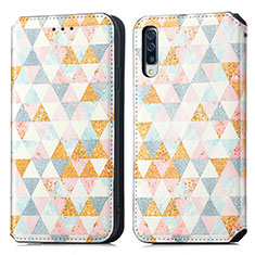 Leather Case Stands Fashionable Pattern Flip Cover Holder S02D for Samsung Galaxy A30S White