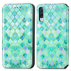 Leather Case Stands Fashionable Pattern Flip Cover Holder S02D for Samsung Galaxy A50S Green