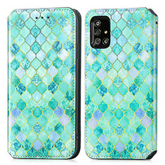 Leather Case Stands Fashionable Pattern Flip Cover Holder S02D for Samsung Galaxy A51 4G Green
